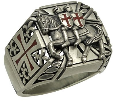 Handarbeit Sterling Silber 925 Tempelritter Herren Ring die Armen Fellow Soldaten Christi - 68 (21.6)