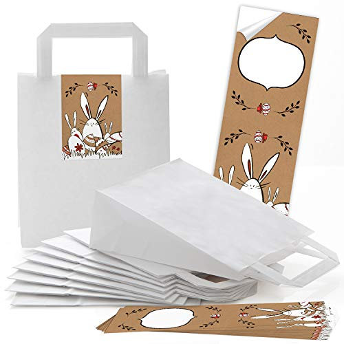 Logbuch-Verlag 10 Ostertüten weiß braun mit Osteraufkleber Ostern Geschenktüte mit Henkel 18 x 8 x 22 cm