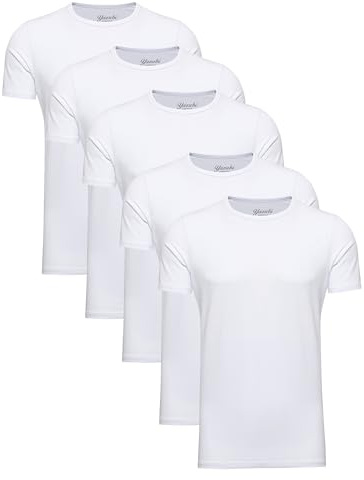 Yazubi 5er Pack T Shirt Weiß Herren Tshirts Männer Set Basic Teenager Shirts Baumwolle Mythic, (Brilliant white 114001), XL