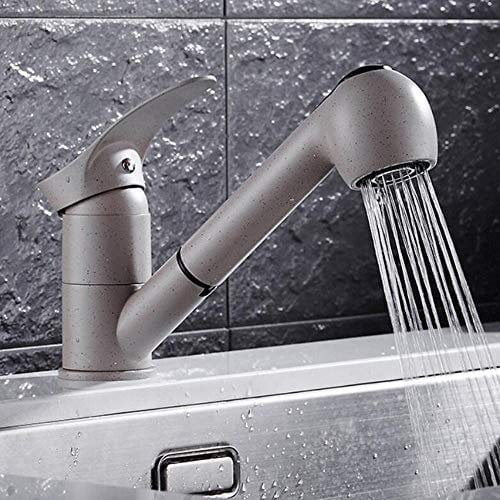 DLLSLT Ausziehbare Küchenarmatur-Spültischarmatur mit Herausziehbarer Geschirrbrause 360°Schwenkbarer Küche Wasserhahn Einhebel Mischbatterie Spüle Armatur aus Messing (Granit-Grau)