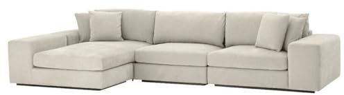 Casa Padrino Luxus Ecksofa Sandfarben/Schwarz 380 x 200 x H. 90 cm - Wohnzimmer Sofa mit Kissen - Luxus Qualität