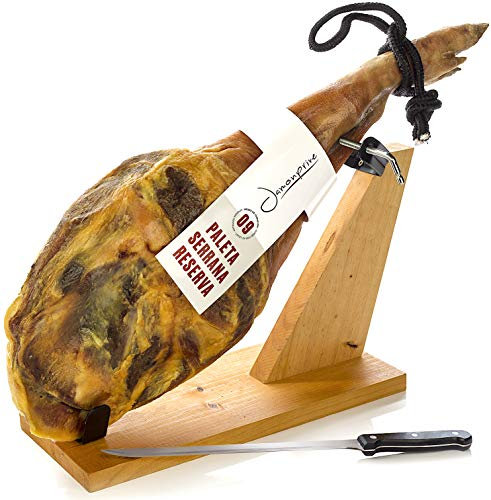 Serrano Schinken (Vorderschinken) Reserva Duroc + Schinkenhalter + Messer 4,5-5 Kg - Spanischer Schinken Jamonprive