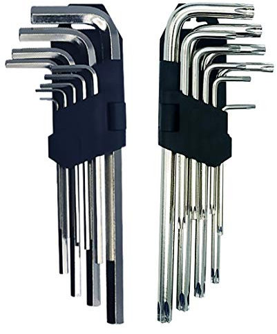 EUROXANTY Juego de llaves Allen hexagonales | Juego de llaves Torx | Llaves con brazo largo | Llaves de acero y cromo vanadio | Tamaño 1.5-10 mm | SET ALLEN Y TORX