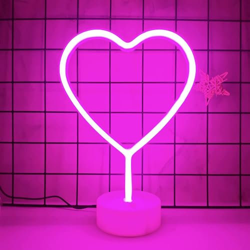 EAAERR - Insegne al neon a forma di cuore, con base, funzionamento a USB/batteria, per la decorazione della camera da letto, sala giochi, bar, feste, bambini, regalo di San Valentino, Natale.