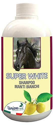 Union Bio® Super White 500 ml - Champú blanqueador para Caballos con morientes claros, Suave para Pieles sensibles, 100% Natural, no irritado, Elimina Manchas Amarillas, Fabricado en Italia