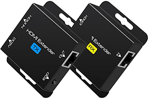 Extenseur HDMI 60M (200 ft) avec POC, HDMI vers RJ45, Transmisor Receptor HDMI vers Través de Cable Ethernet Cat5e Cat6 Cat7
