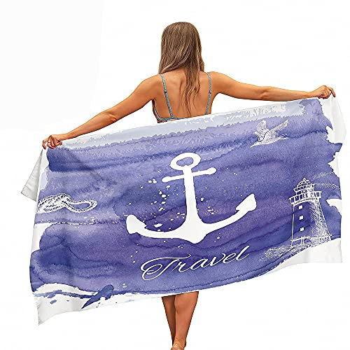 Groß Strandtücher Badetücher Schnelltrocknend Wasseraufnahme Mikrofaser XL XXL Blau Anker Leuchtturm Thema Handtuch Kind Junge Leute Mann Decke (Farbe4,150x200cm)