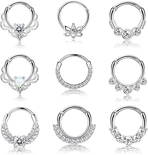 CASSIECA 9 PCS 16G Nasenpiercing Ring Nasenring Hoop Piercing Set für Frauen Männer Daith Ohrringe Nasenpiercing Chirurgenstahl Septum Clicker Ring Knorpel Helix Tragus Piercing Nase Piercing Schmuck