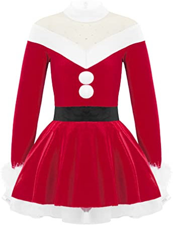 Agoky Mädchen Kleider Langarm Festlich Weihnachten Party Samtkleid Winterkleid mit Puppenkragen/Kaputzen Weihnachtsmann Weihnachtsfrau Kostüm In Rot Rot D 98-104