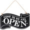 Cartel Abierto Cerrado para Tienda 14x25cm Letrero de Placa de Madera Letrero Madera Decorativo Signo de Madera Colgante Doble Cara Come In We Are Open Come Again We Are Closed para restaurante Negro