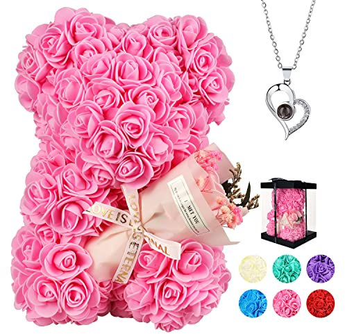 POHOMEGK Regali di San Valentino per Lei,Regali per Donne Orso on Rose,Compleanno Orso Fiore Rosa per Fidanzata,Regali di San Valentino per Donna,Regali d'Amore romantici Carini (Pink)