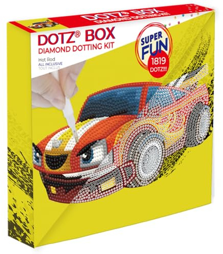 DIAMOND DOTZ BOX 2592453 Original 5D Diamond Painting Box Set, Rennauto, DIY Diamant-Malerei-Kit mit Motivbox und Glitzersteinen für Kinder ab 6 Jahren, Beginner