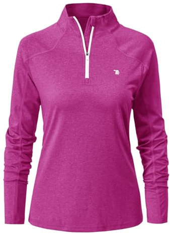 donhobo Sport Langarmshirt Damen Laufshirt Langarm Sporttop mit 1/4 Reißverschluss Sweatshirt Running Long Sleeve T-Shirt (Dunkles Rosenrot, XL)