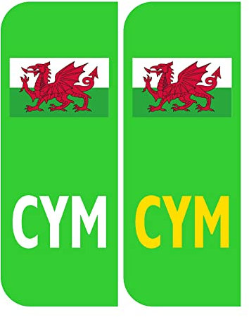 2 x Road Legal UK Car Number plate Stickers - UK Green Electric/EV/Hybrid Wales Flag Welsh Cymru Flag Registration Car Number Plate Self-Adhesive Vinyl for Road Vehicle Car, Van, Lorry, Motorbike