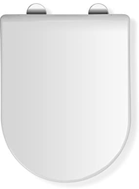 Croydex Malo Flexi-Fix D Shape Toilet Seat - Soft Close & Quick Release Button for Easy Cleaning, Adjustable Hinges with Top and Bottom Fixings Included and Antibacterial Treated Surface (White)