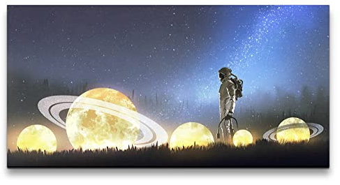 Paul Sinus Leinwandbild 120x60cm Fantasie Astronaut Lichter Milchstraße Zauberhaft Planeten
