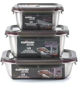 Cuitisan – Pack de 3 boites alimentaires en inox compatible au micro-ondes – 500, 980 et 1100ml