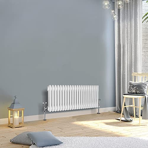 WarmeHaus 300x1010mm Horizontal Traditional 3 Column White Radiator | Triple Radiator, Cast Iron Style, Central Heating, Bathroom Kitchen Living Room Rad, Corrosion Resistance, Low Carbon Steel