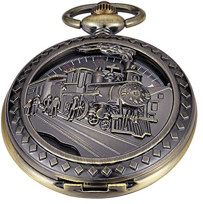 Tiong Zugmuster Mechanische Taschenuhr, Bronze Anhänger Antik Herren Römische Ziffern Zifferblatt Mechanische Taschenuhr, Mpw119-uk