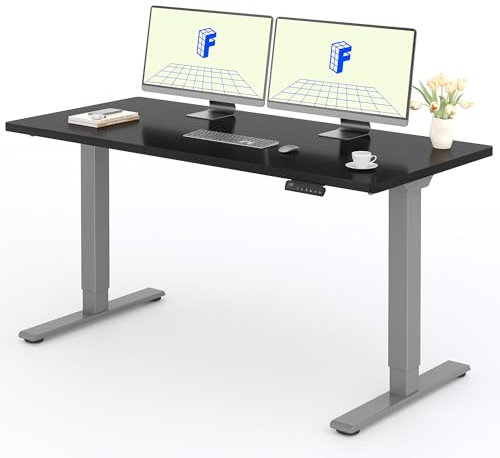 FLEXISPOT Höhenverstellbarer Schreibtisch 160x80cm mit 2 Motoren & 25MM einteiliger Tischplatte,ergonomischer Bürotisch - Schwarz, graues Gestell