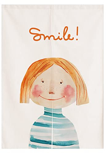 Guest Ruyunlai Noren Japonais Rideau De Porte, Tapisserie Panneau Diviseur De Chambre Home Rideau Porte Sourire Blanc 75cm x 150cm