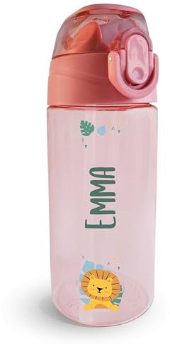 Stellasticker - Borraccia Personalizzata per Bambini con nome e un’icona - Ideale fuori casa, in gita, a scuola. Senza BPA. Lavabile in lavastoviglie, spazzola inclusa. 450 ml. (Rosa antico)