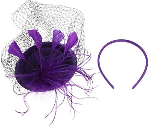 Lurrose Fascinators für Damen Tea-Party-Hut mit Schleier 20Er-Jahre-Flapper-Kopfbedeckung Und Clip für Hochzeit Teeparty Halloween-Kirche (Lila)