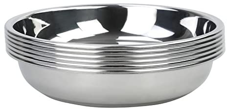 Hespama 6 Pack Round Dinner Table Serving Plate, Stainless Steel