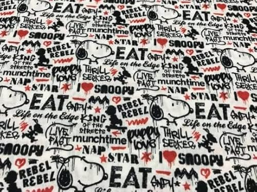 SNOOPY GRAFFITTI Baumwollstoff, 100 % Popeline, Stoff für Bastelarbeiten, Kinderstoffe, 1 m x 140 cm