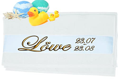 Print Deluxe Handtuch mit Sternzeichen personalisiert Bedruckt| Duschtuch, Badetuch, Saunatuch, Sporthandtuch| Frottiertücher |Geburtstag persönliches Geschenk Idee | Größe:70x140cm (Löwe, Weiss.)