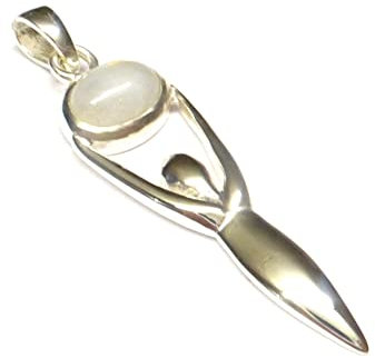 Anhänger Silber, Kettenanhänger, Motiv Mondgöttin, mit echtem Mondstein, aus Sterlingsilber gearbeitet Schutzsymbol