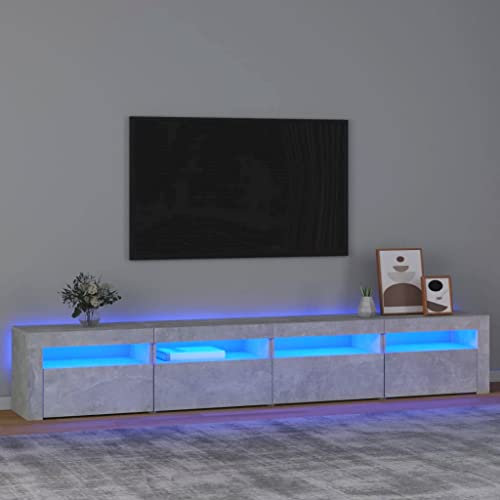 Canditree Meuble TV Moderne avec LED Banc TV avec 4 Compartiments et étagères de Rangement 240 cm (Gris béton)
