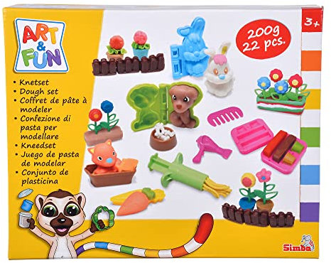 Art and Fun Knetset Tierfreunde, 4x 50g Knete, Spritze, Clip Formen, 3D Förmchen, 22 Teile, Zubehör, ab 3 Jahre