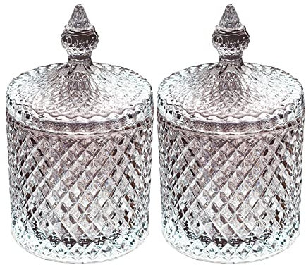 2 pcs Large Glass Jar with Lid, Toolzia Storage Cans Container Candy Barrel With Lid, Decorative Crystal Candy Biscuit Jars Ideal For Sweet Dishes