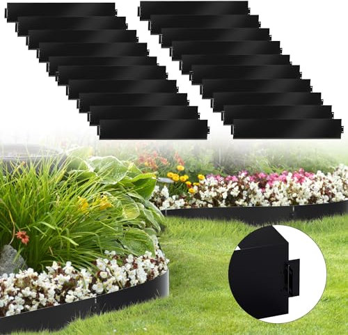 Sonnewelt Rasenkante Metall Beetumrandungen Rasenkante Verzinkt Blumenbeet Umrandung Rasenkantenblech 5m 10m 15m 20m 25m 30m 35m 40m 45m 50m Mähkante Palisade, Schwarz (Länge 20m - Höhe 15cm)
