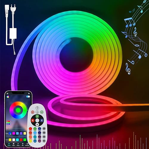 SUCIKORIO Neon LED Streifen 10m, Led Strip RGB Wasserdicht Led Lichterkette Außen 230V 120 LED/m Flexibler DIY Lichtband Aussenbereich mit Netzteil und Controller für Haus, Party