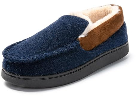 JOMIX Pantofole Uomo Invernali da Casa Ciabatte Calde Punta Chiusa da Ragazzo Babbucce Pelose Morbide Mocassini Comode da Inverno MU8665 (Blu Navy, 45)