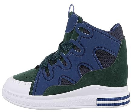 Ital Design Damenschuhe Freizeitschuhe Sneakers High, 8-60-, Kunstleder, Blau Grün, Gr. 39