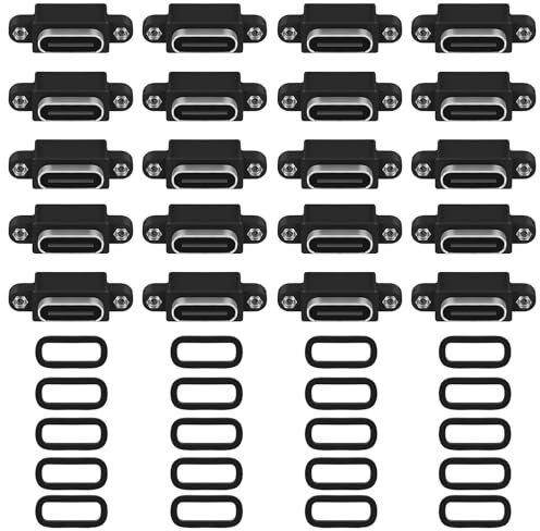 Niukuyu 20 Pcs Micro-USB TYPE C 4Pin Waterproof Female USB C Socket Port with Screw Hole Power Charging Interface USB Connector
