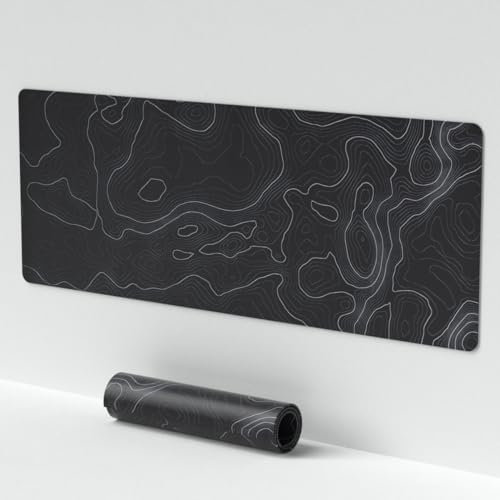 Venit Keys Grand tapis de souris de jeu noir - Tapis de souris topographique antidérapant pour clavier et souris (30 x 70 cm)