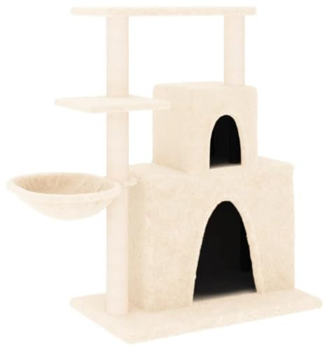Coavain Rascador con columnas rascadoras de sisal, color crema, 61 x 35 x 83 cm, muebles de madera y felpa, con plataformas, área de actividad para mascotas, rascar, escalar, felpa suave, rascador