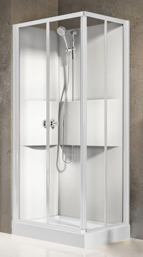 Novellini Media 2.0 A Standard 100x80 cm Cabina Doccia Multifunzione Apertura Scorrevole Montaggio Reversibile Miscelatore Termostatico Vetro Trasparente Profilo Bianco Ripiani Doccetta Altezza 210cm