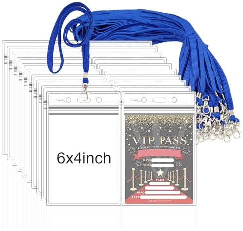 Fushing 50 targhette verticali in plastica trasparente, porta badge e carte d'identità e cordini blu con gancio girevole per scuola, festival, eventi (XXL)