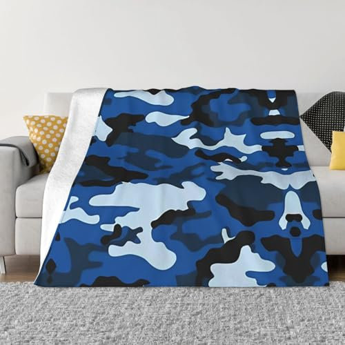 WHJYCC Blaue Camouflage-Decken, Damen-Flanelldecken, Bettdecken, Bettwäsche, Heimdekoration, geeignet für Sofas, Betten, Camping, 102 x 76 cm