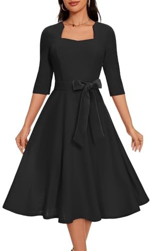 HomRain Black Dresses for Women 2025 Elegant Wedding Cocktail Dresses for Modest Funeral Church Formal A-Line Graduation Tea Party Black 2XL