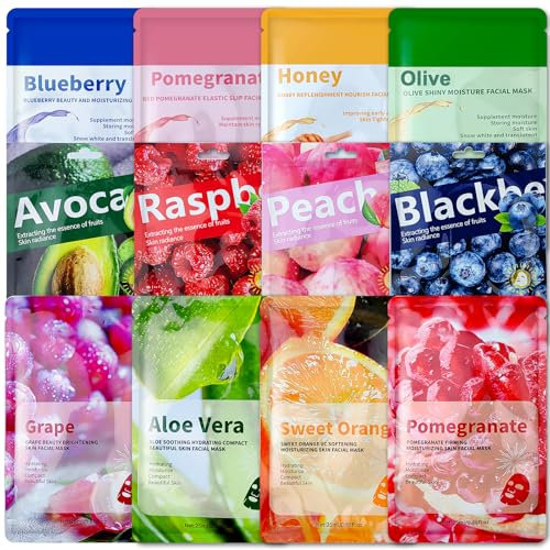 Maschere viso in Tessuto 12 Pezzi,Daily Care Maschere viso,Maschera Bellezza Viso,Maschere per il Viso idratante e lenitiva,Maschera Idratante Viso Nutriente Per la Cura della Pelle