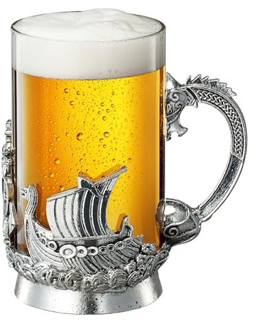 Viking & Mythological Pewter Beer & Water Drinking Glass - 18oz SINGLE - Pint, Whiskey, Rum & Scotch Glass, Elegant, Medieval Crystal Cup, Mug, Goblet, Gifts for Men & Women, Old Fashioned Glass