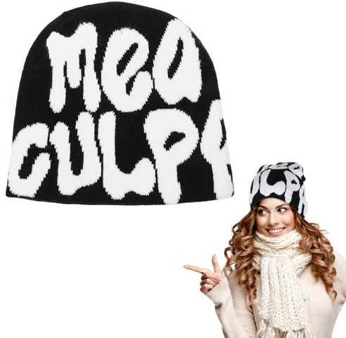 Tyqour Y2k Beanie Y2k Mütze Unisex Winter Knit Skater Beanie Hat Strickmützen Baumwolle Warme Strickmütze Lustig Hut Strickmütze für Herren Damen Teenager Mädchen