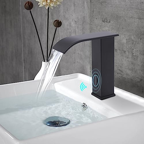 Sensor Wasserhahn für Bad und Küche, Waschbeckenarmatur aus Edelstahl Berührungslose Automatische Mischbatterie mit Temperaturregelung für Waschbecken (Schwarz)