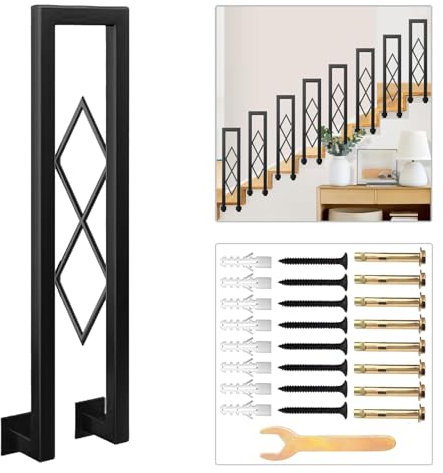 SCGSJZH Barandilla de Escalera Pasamanos en Forma de U, 35-110 cm Pasamanos de Montaje Lateral, Balaustre Moderno para Pasillo, Loft, Interior y Exterior, con Decoración de Diamantes (Negro, 85cm)